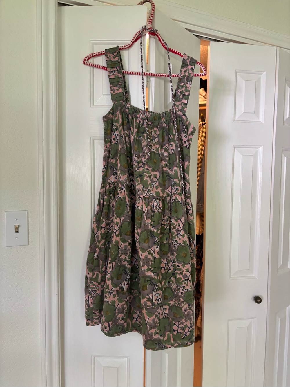 Sleeveless Floral Sundress in Olive Green and Blush Pink
